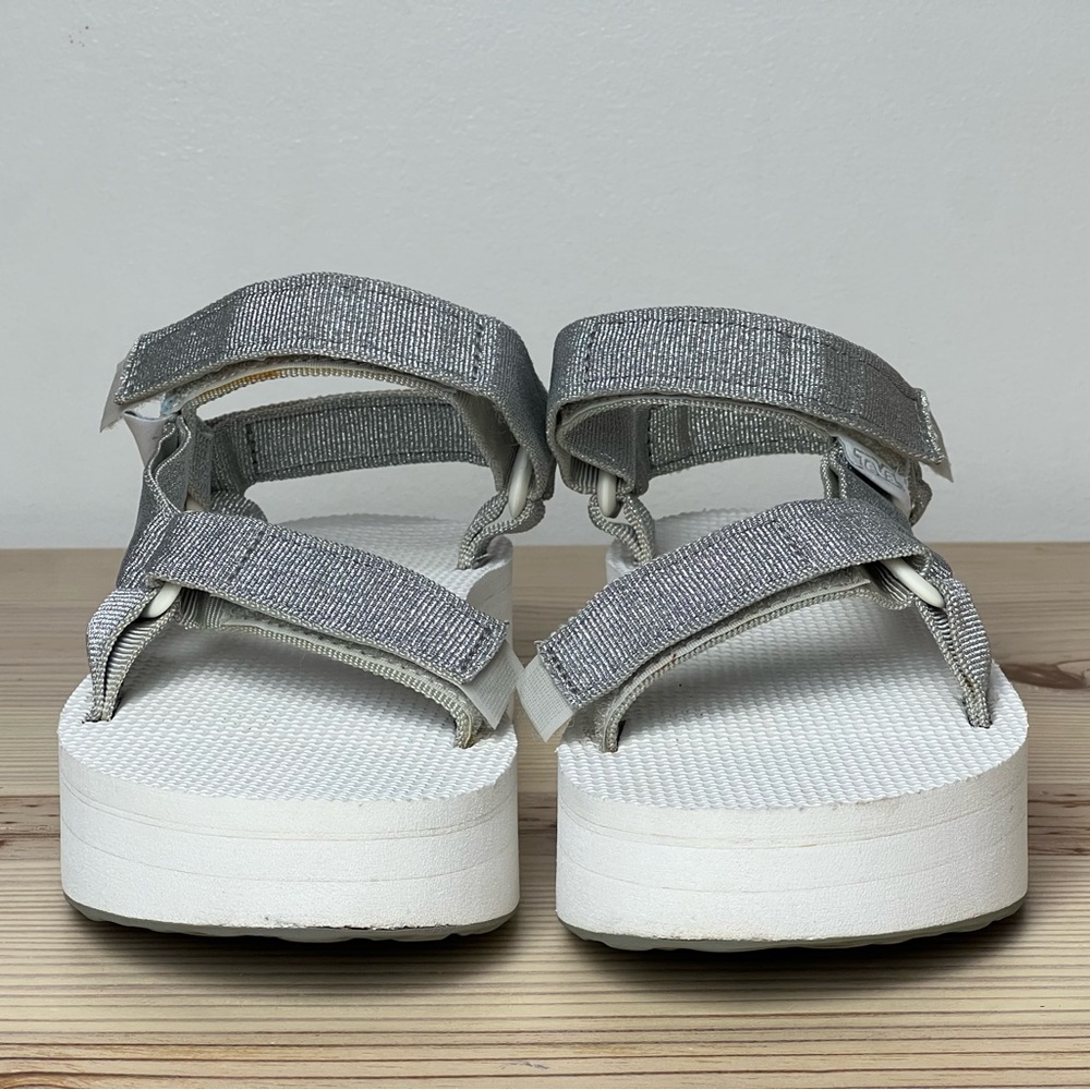 Teva Flatforms in Metallic Silver Size 7